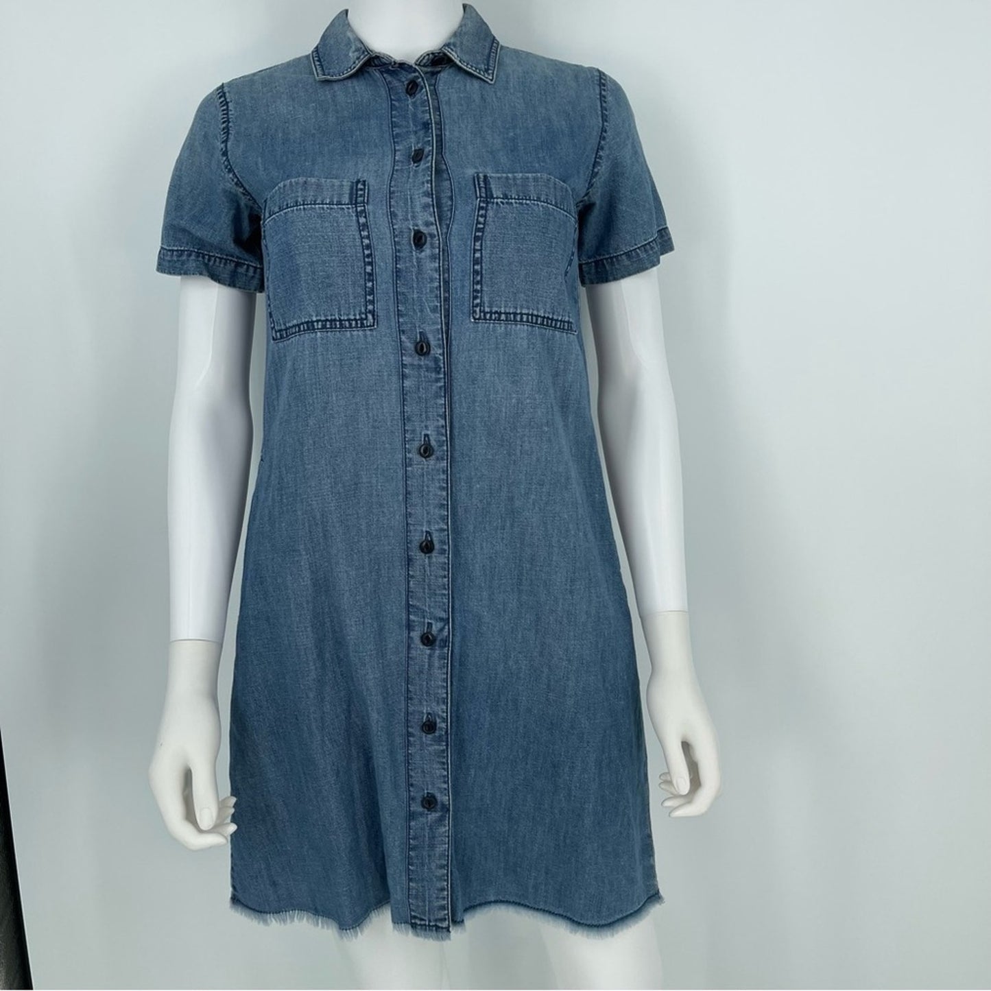 Madewell Women’s Chambray Frayed Hem Button Down Shirt Dress Women XXS