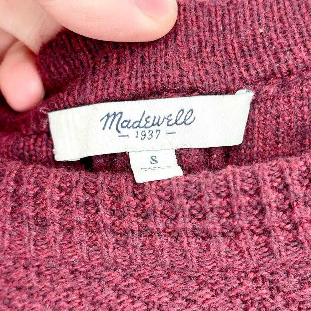 Madewell Women Back Zip Burgundy Long Sleeve Crew Neck Sweater Size Small