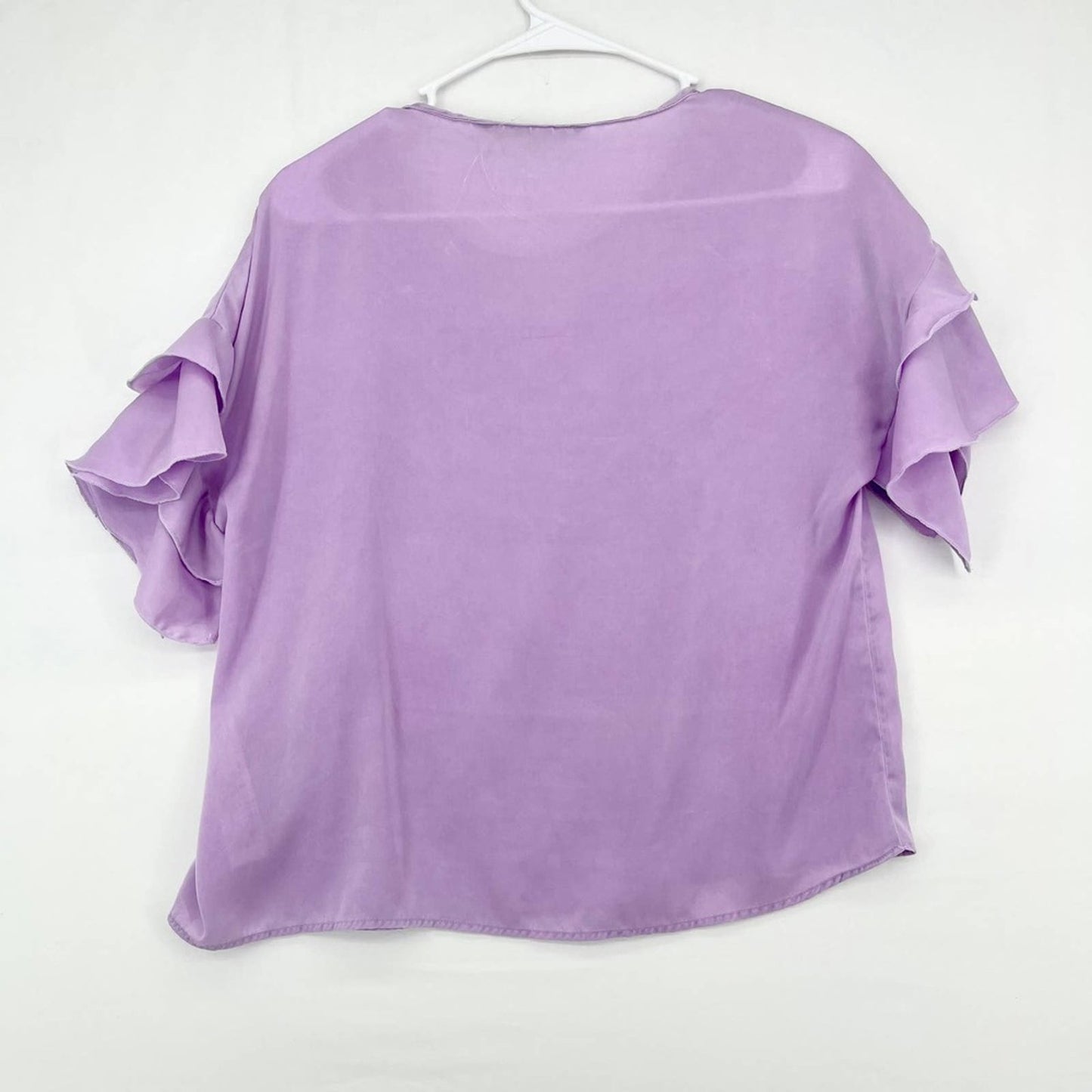 Zara Women Purple Ruffle Sleeve Cropped Summer Polyester Blouse Size Small