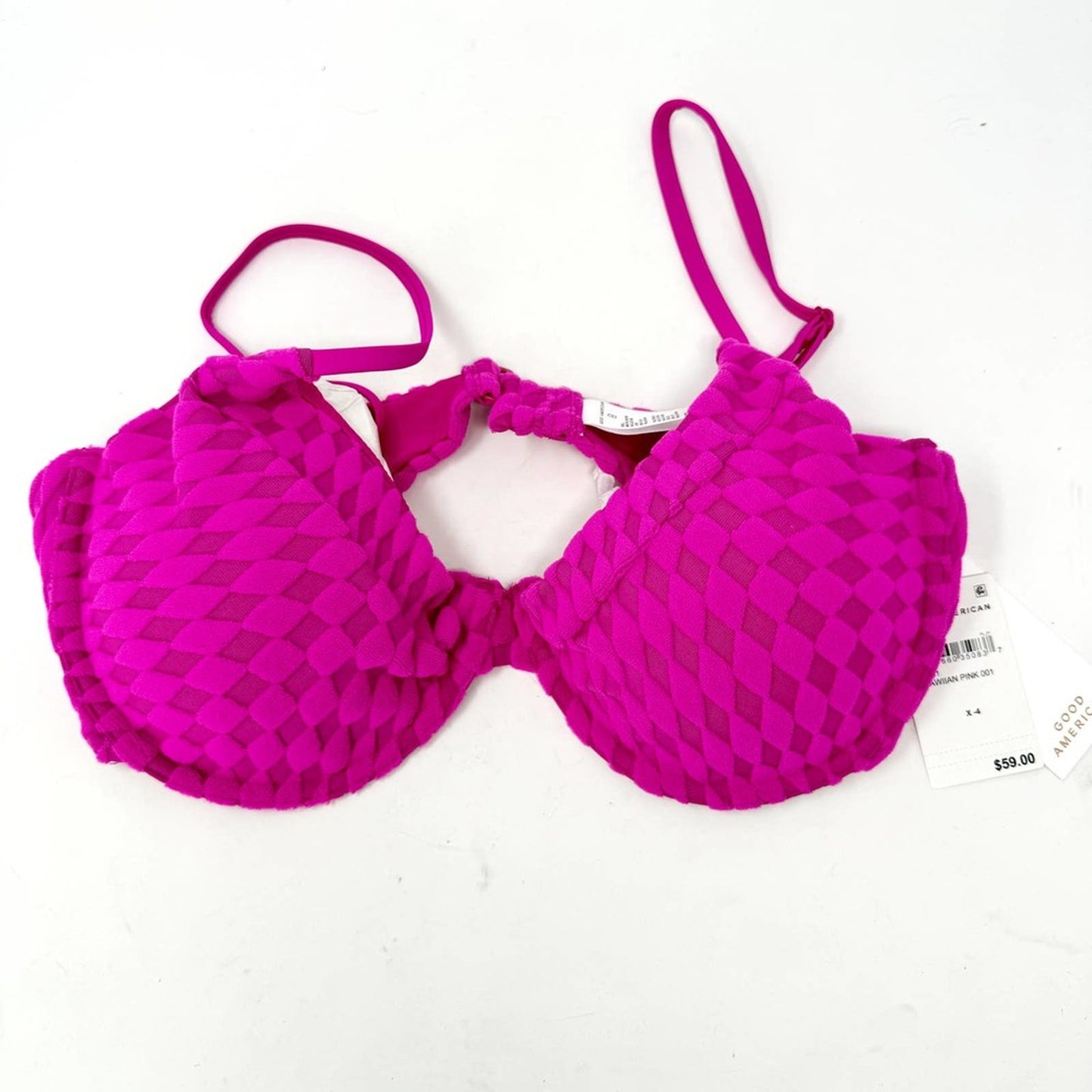 Good American Women Hawaiian pink Jacquard Wave Check Underwire Bikini Top XL