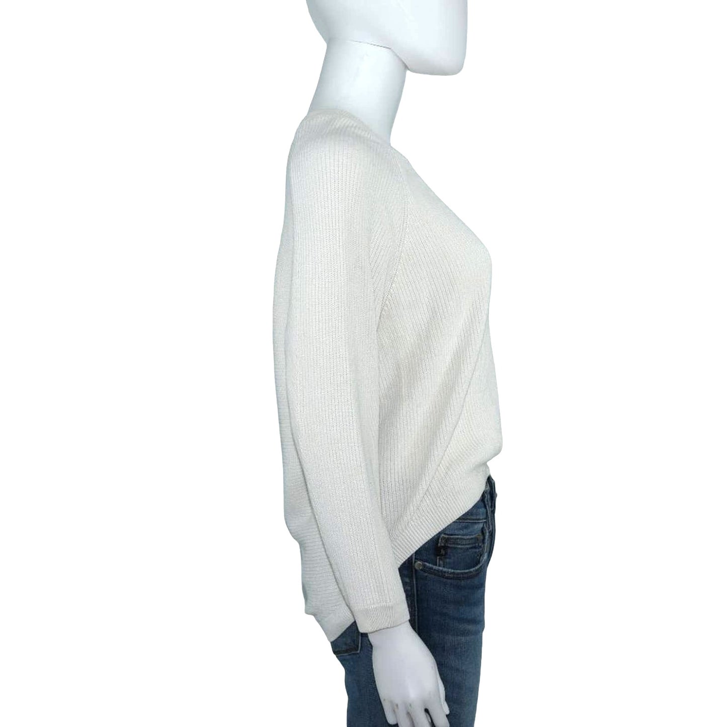 And Other Stories Women's White Ribbed Cunky Long Sleeve High Low Sweater Small