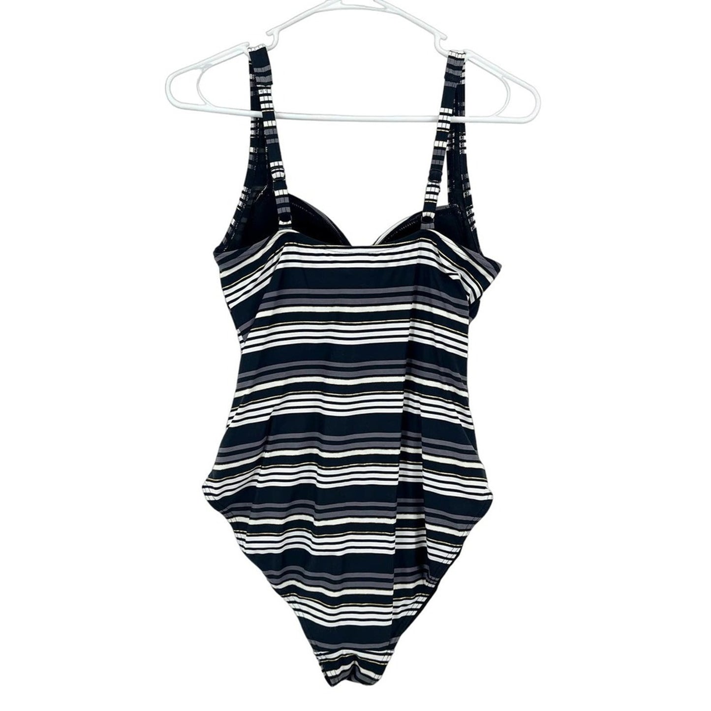 Bond-Eye One Piece Swimsuit Womens Black White Brown Gold Stripes Ruched Size 10
