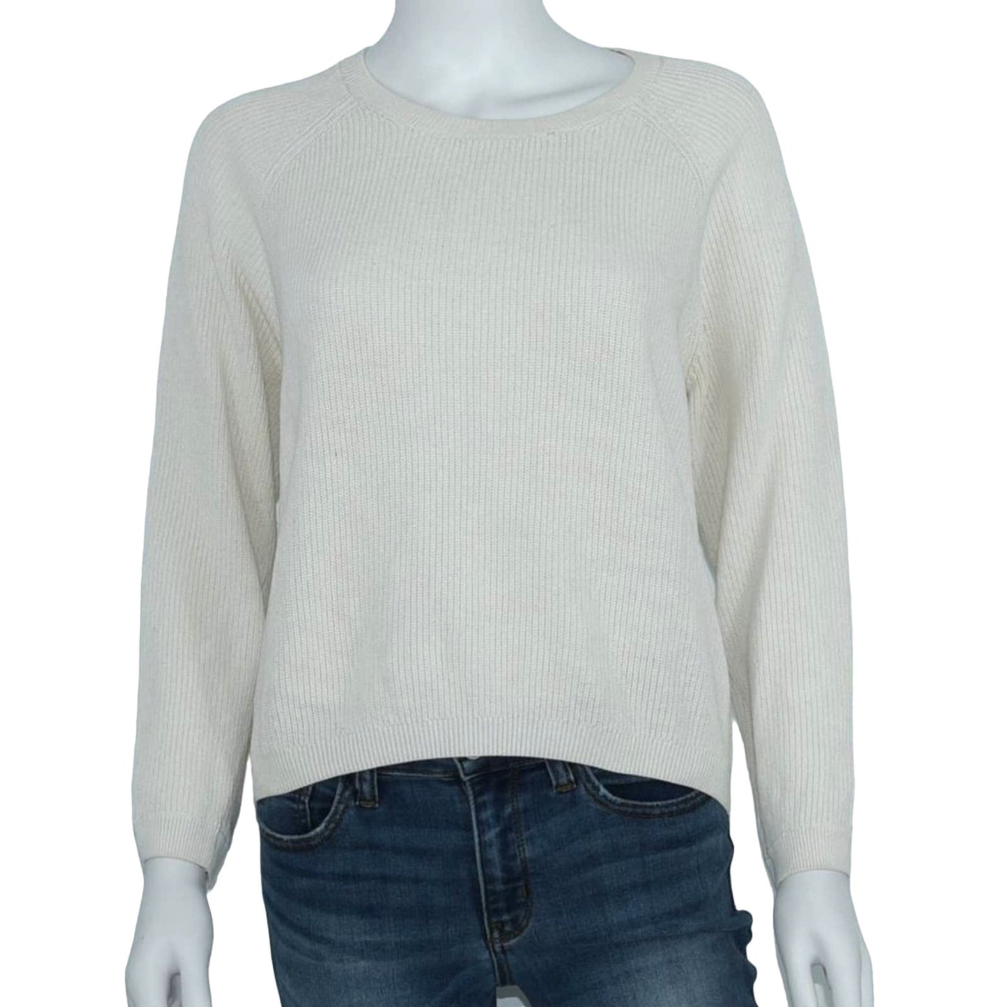 And Other Stories Women's White Ribbed Cunky Long Sleeve High Low Sweater Small