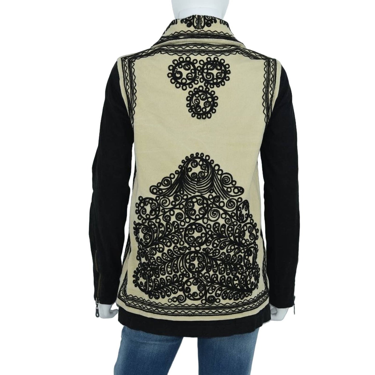 Free People Women's Stitched Quills Black & Cream Embroidered Jacket Size XS