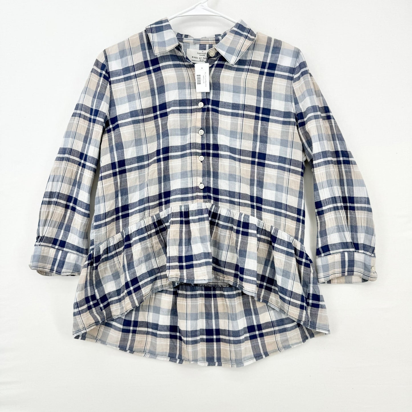 Trovata Womens Birds Of Paradise Peplum Plaid Blouse Size XS 3/4