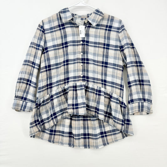 Trovata Womens Birds Of Paradise Peplum Plaid Blouse Size XS 3/4
