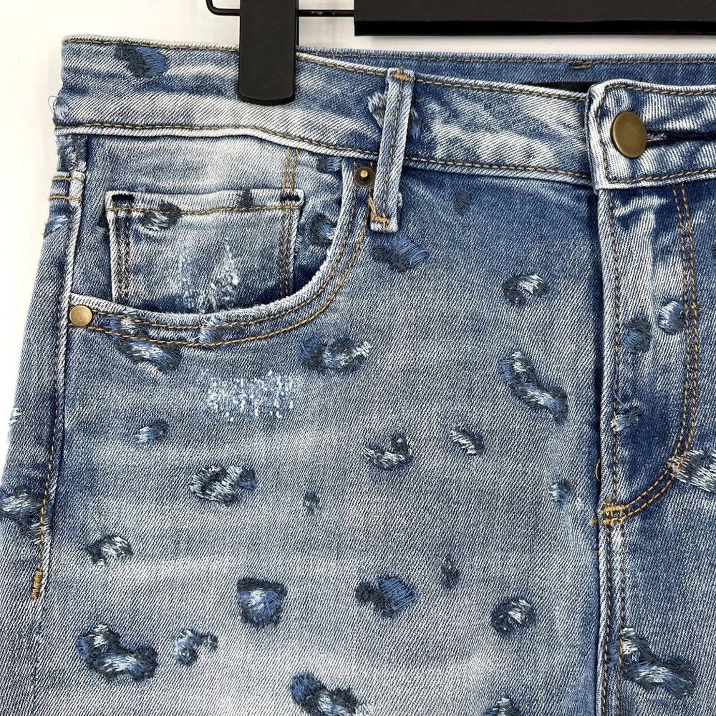Aqua Womens Blue Distressed Medium Wash 5 Pocket Design Skinny Jeans Size 28