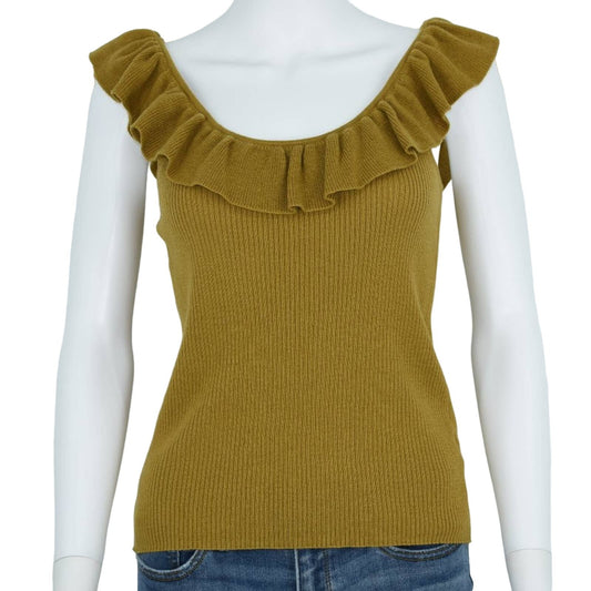 Madewell Women's Olive Green Ruffled Scoop Neck Sleeveless Sweater Size Small