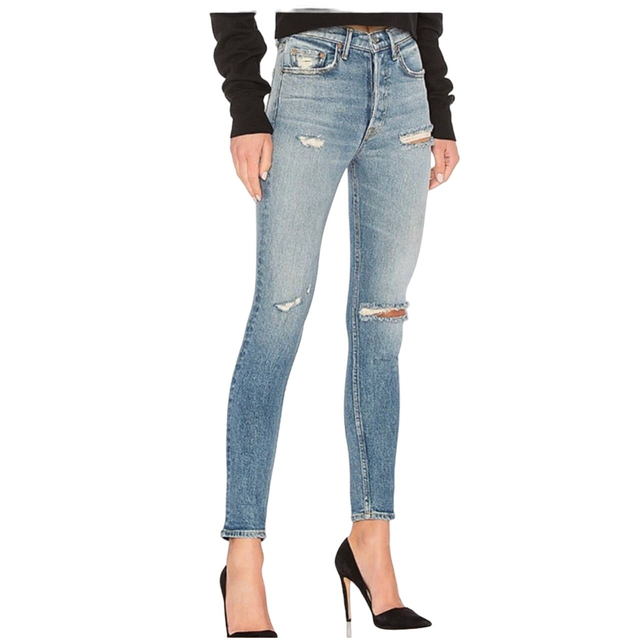 GRLFRND Karolina Mid Rise Straight Leg Slashed Jeans Womens Size 26