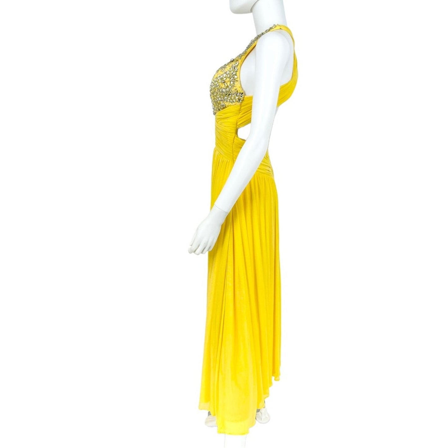 Terani Couture Yellow Open Leg Slit Cross Back Sleeveless Prom Dress Size 4