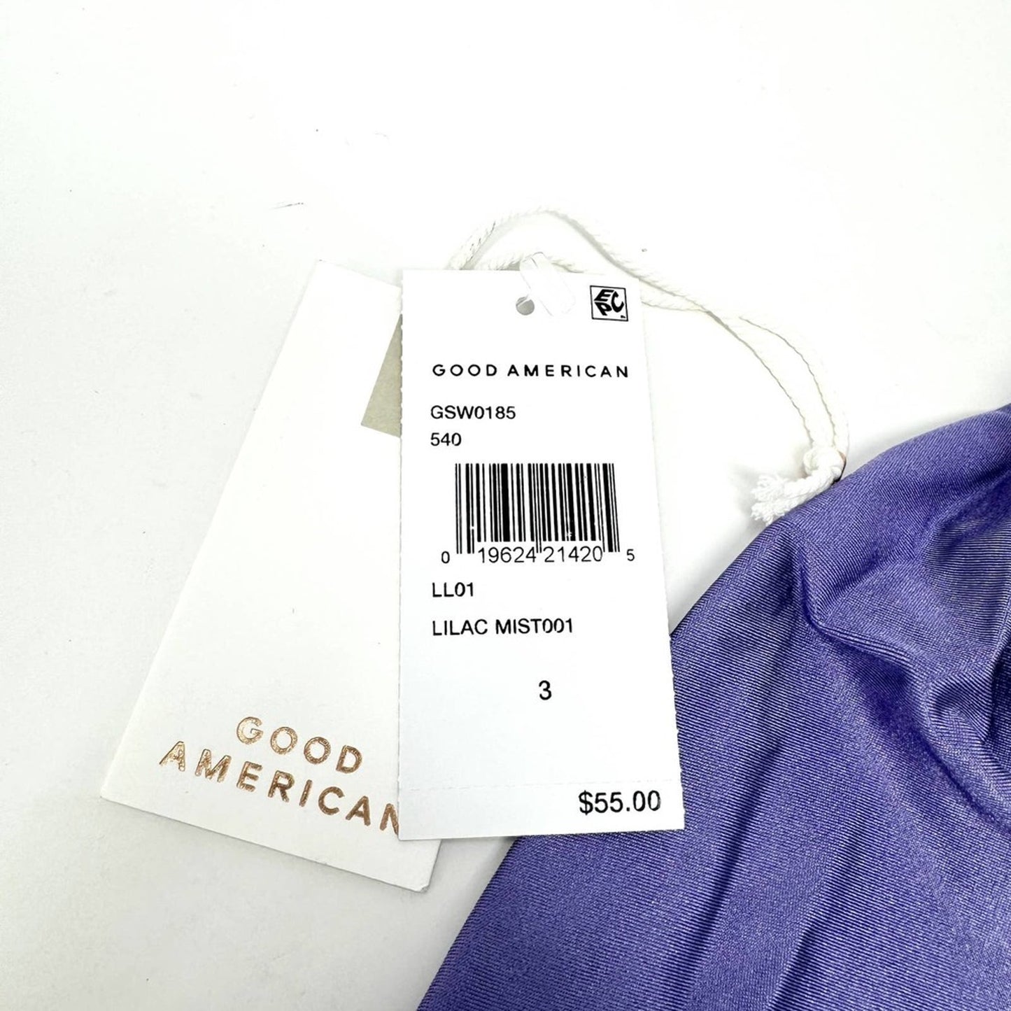 Good American Lilac Mist Shine Ruched Halter Neck Bikini Top Size 3/ Large NWT