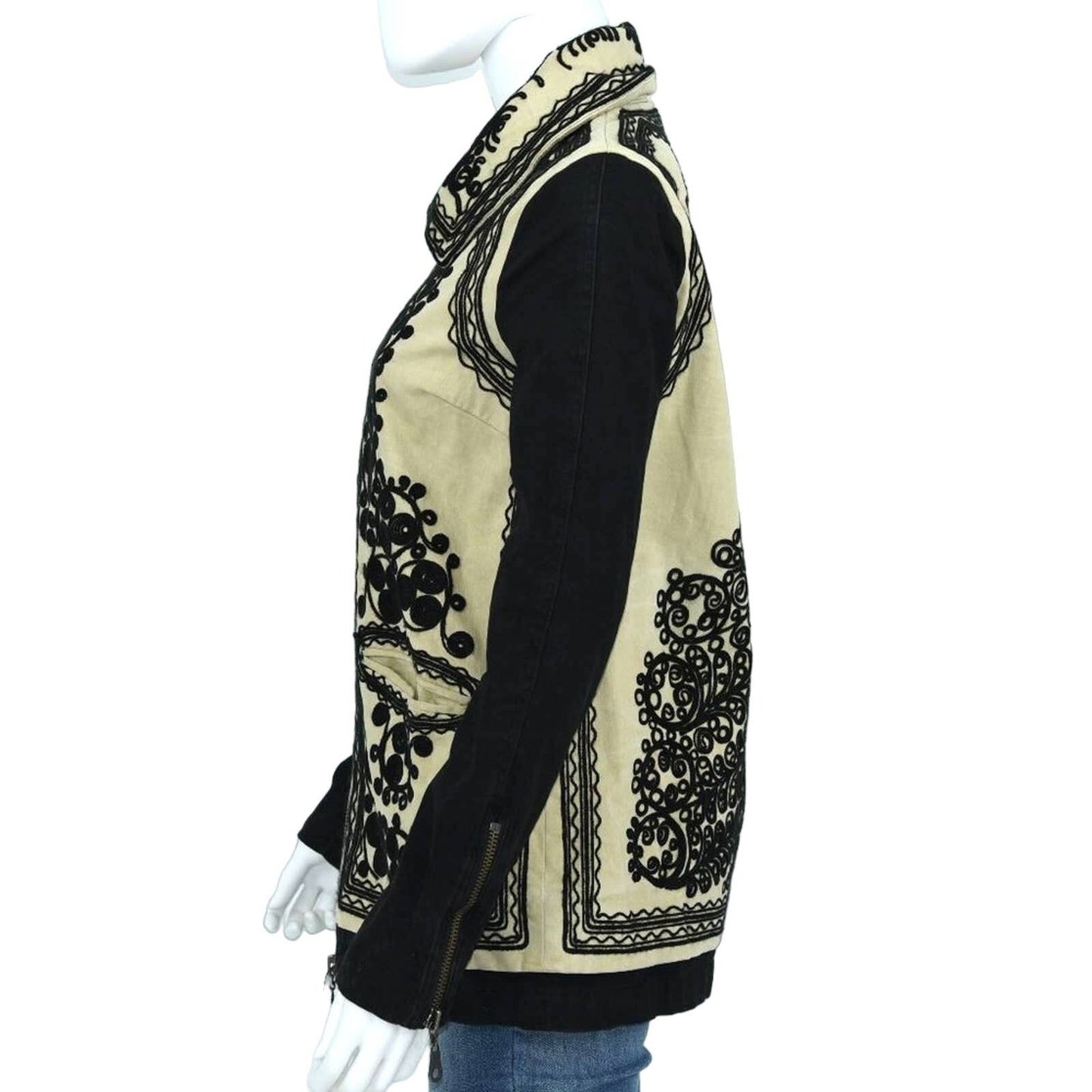 Free People Women's Stitched Quills Black & Cream Embroidered Jacket Size XS