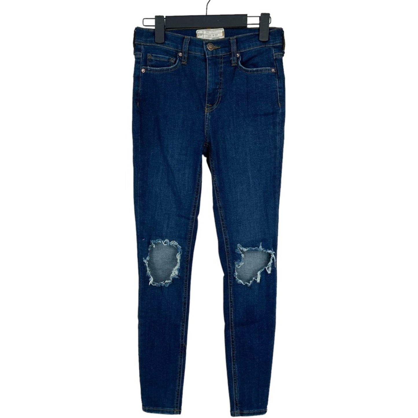 Free People Women's Distressed Ripped Mid Rise Dark Wash Skinny Jeans Size 26
