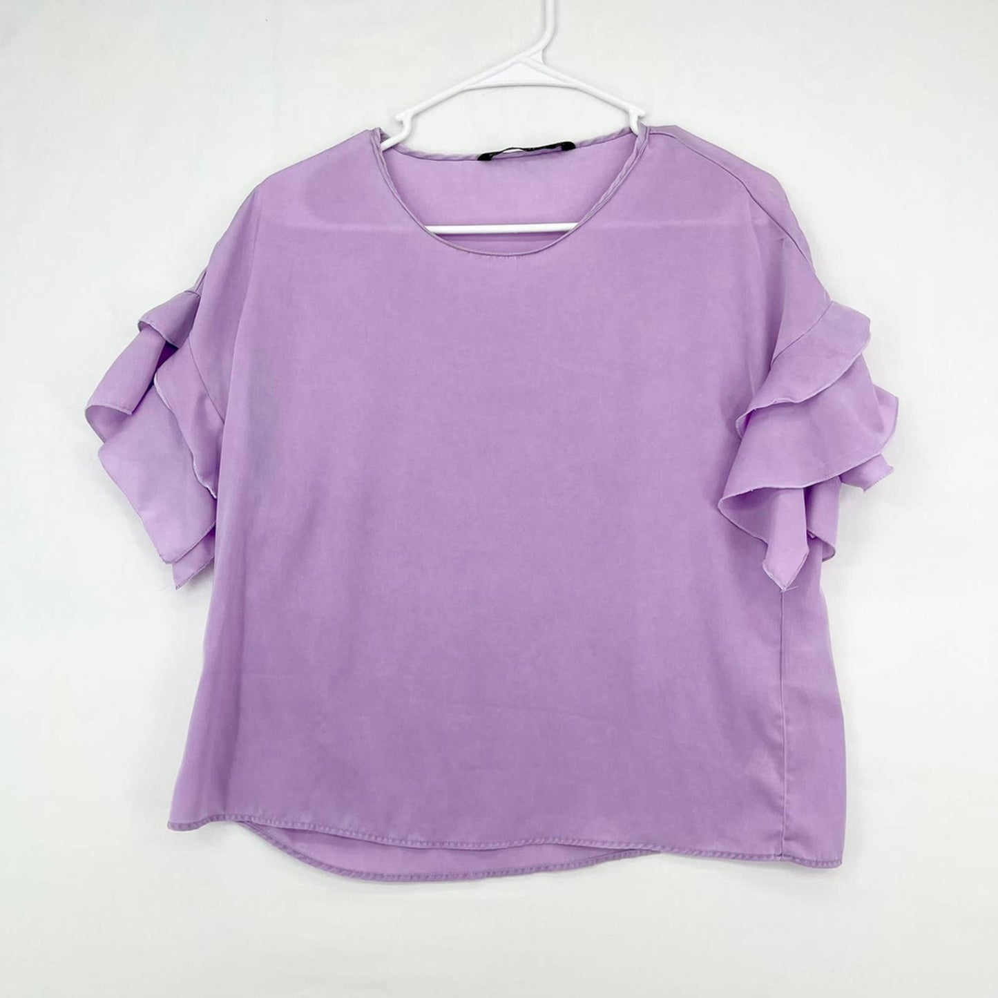 Zara Women Purple Ruffle Sleeve Cropped Summer Polyester Blouse Size Small