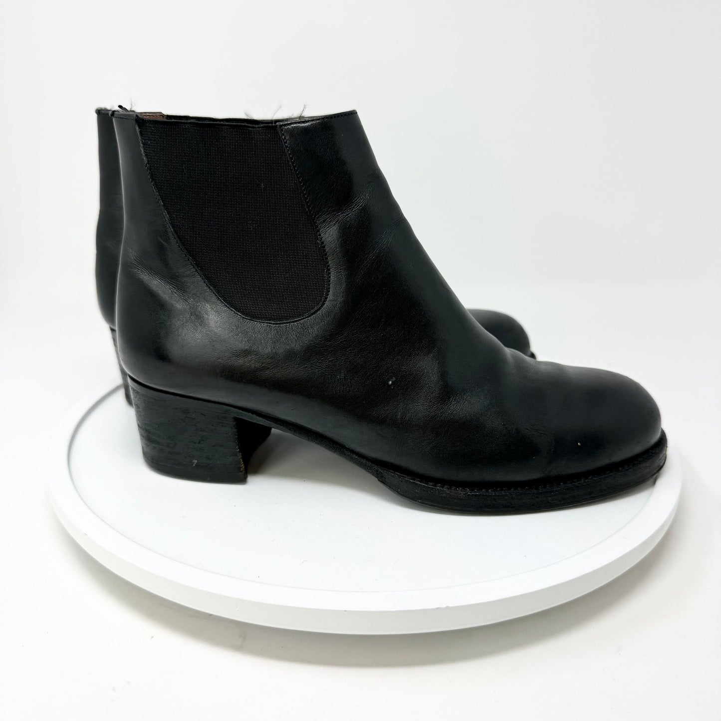 Fatte A Mano Women Black Leather Upper Slip on Ankle Booties Size 39 / US 8.5