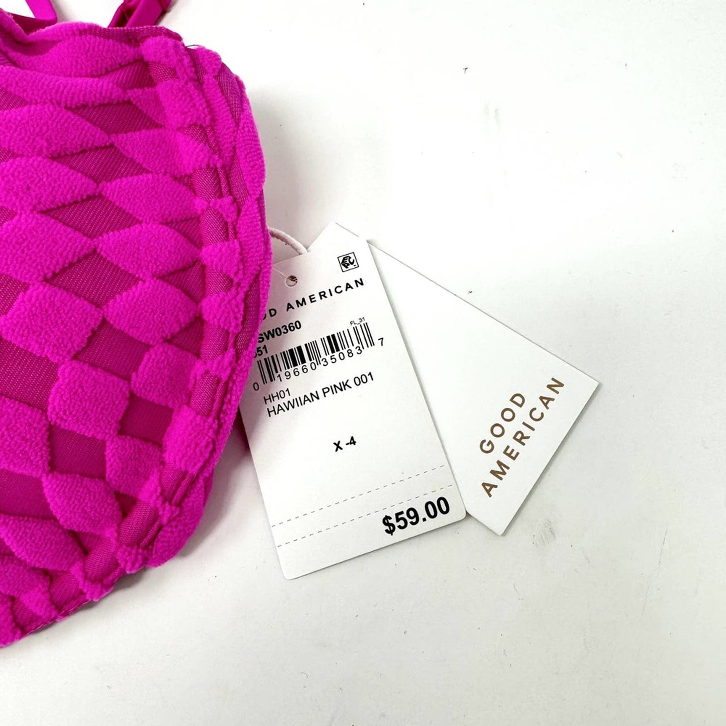 Good American Women Hawaiian pink Jacquard Wave Check Underwire Bikini Top XL