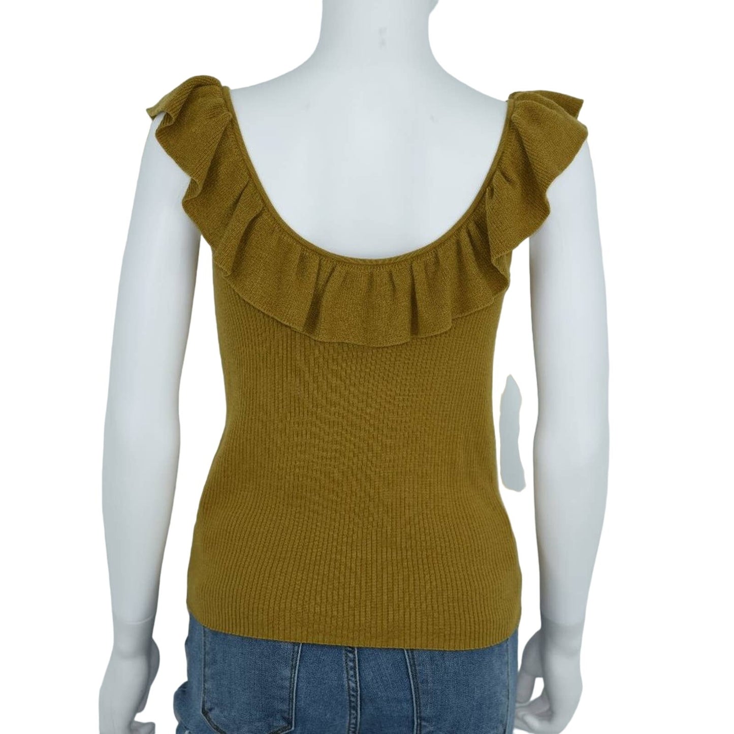 Madewell Women's Olive Green Ruffled Scoop Neck Sleeveless Sweater Size Small