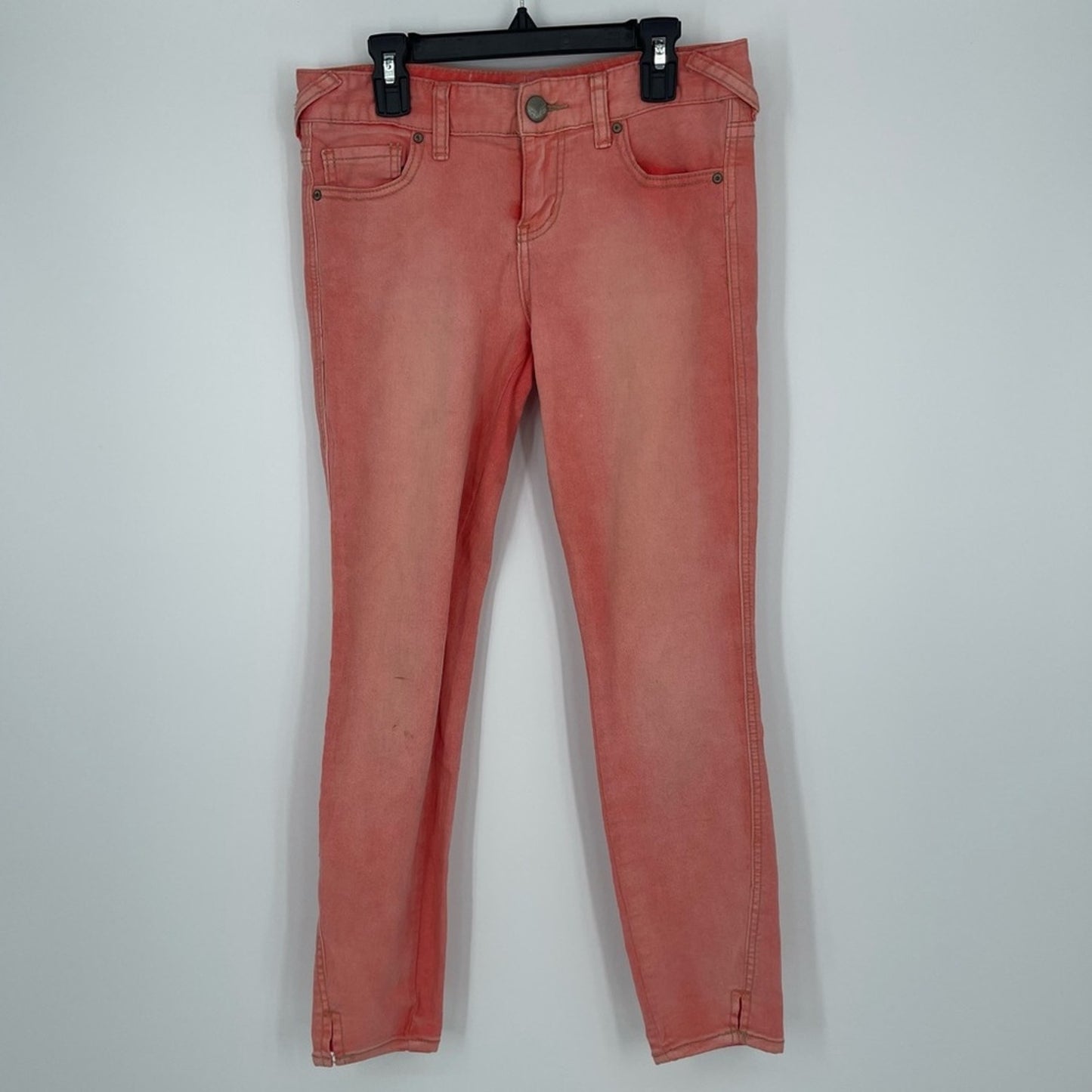 Free People Women Coral Pink Ankle Zip Stretch Skinny Slim Jeans Size 25 AA