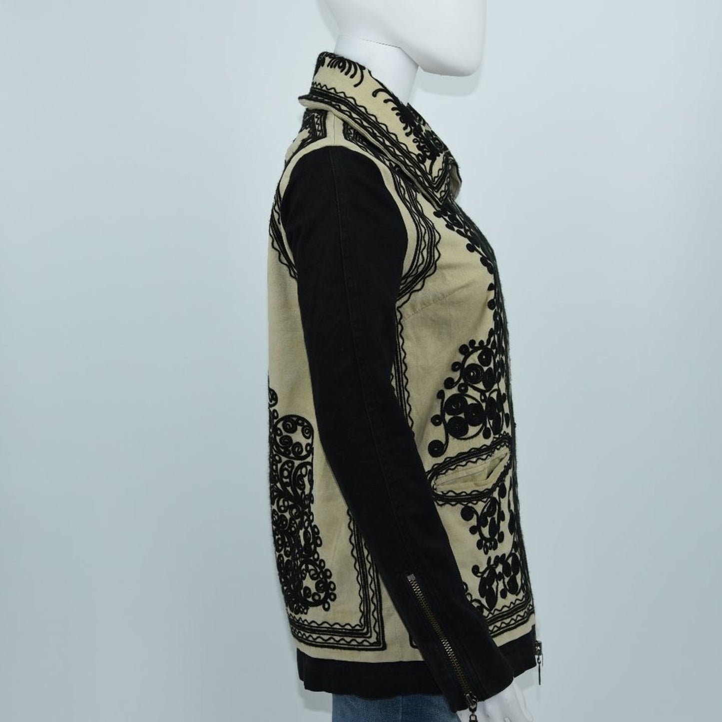 Free People Women's Stitched Quills Black & Cream Embroidered Jacket Size XS
