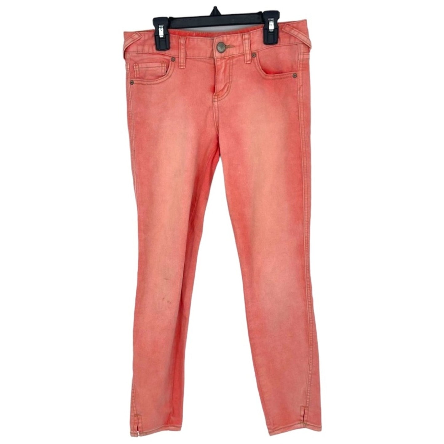 Free People Women Coral Pink Ankle Zip Stretch Skinny Slim Jeans Size 25 AA