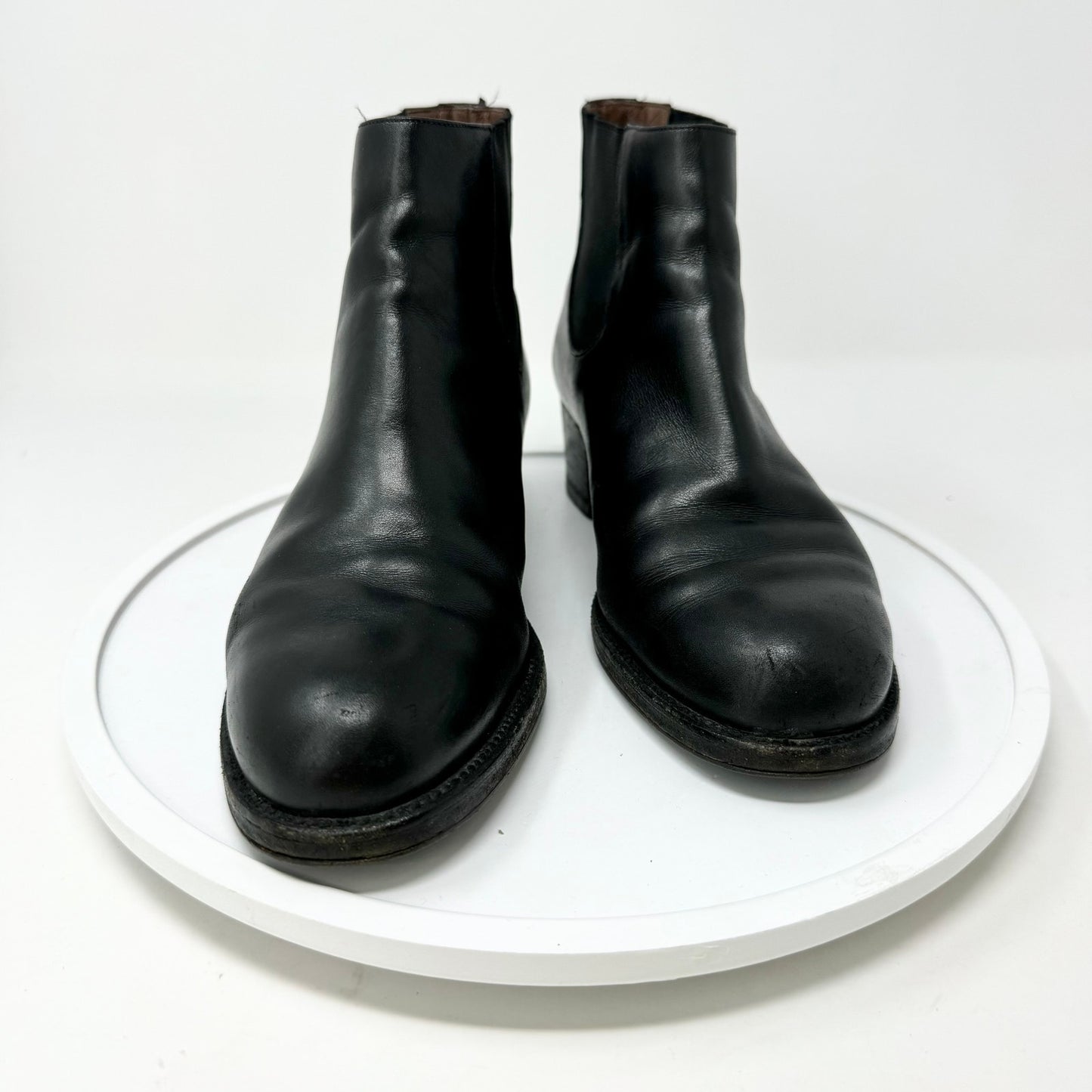 Fatte A Mano Women Black Leather Upper Slip on Ankle Booties Size 39 / US 8.5