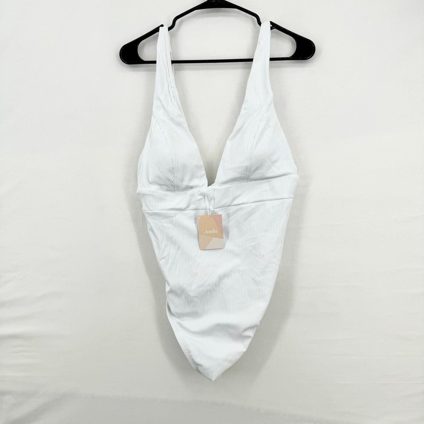 Andie Sardina Ribbed One Piece White Sleeveless Swimwear Stretch Beach XXL Tall