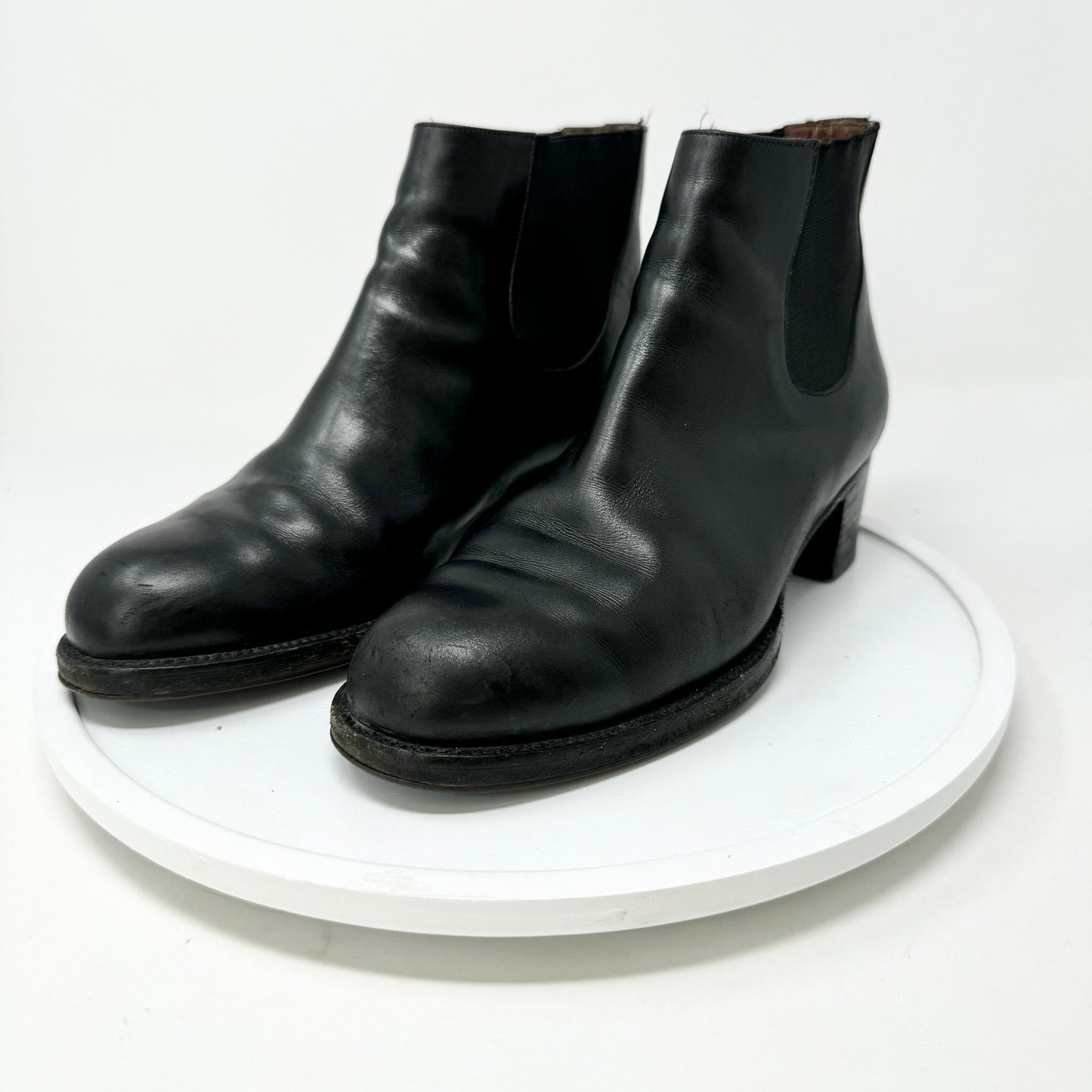 Fatte A Mano Women Black Leather Upper Slip on Ankle Booties Size 39 / US 8.5