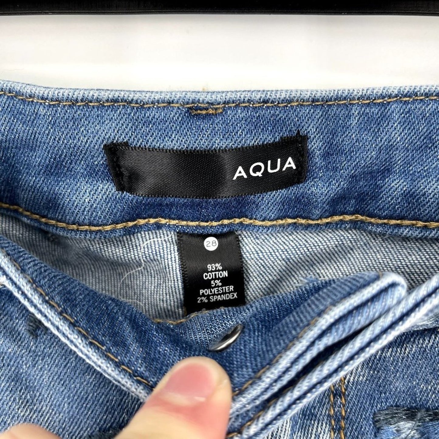 Aqua Womens Blue Distressed Medium Wash 5 Pocket Design Skinny Jeans Size 28