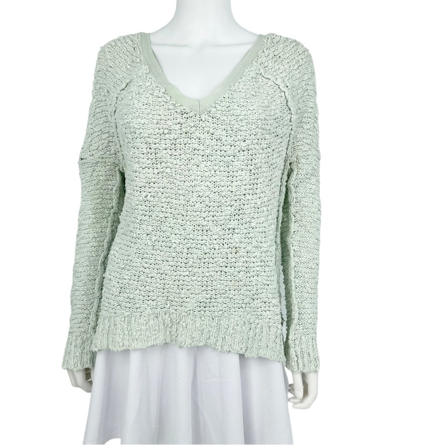 Free People Women Songbird Boucle Knit V-Neck Sweater Mint Green Size XS