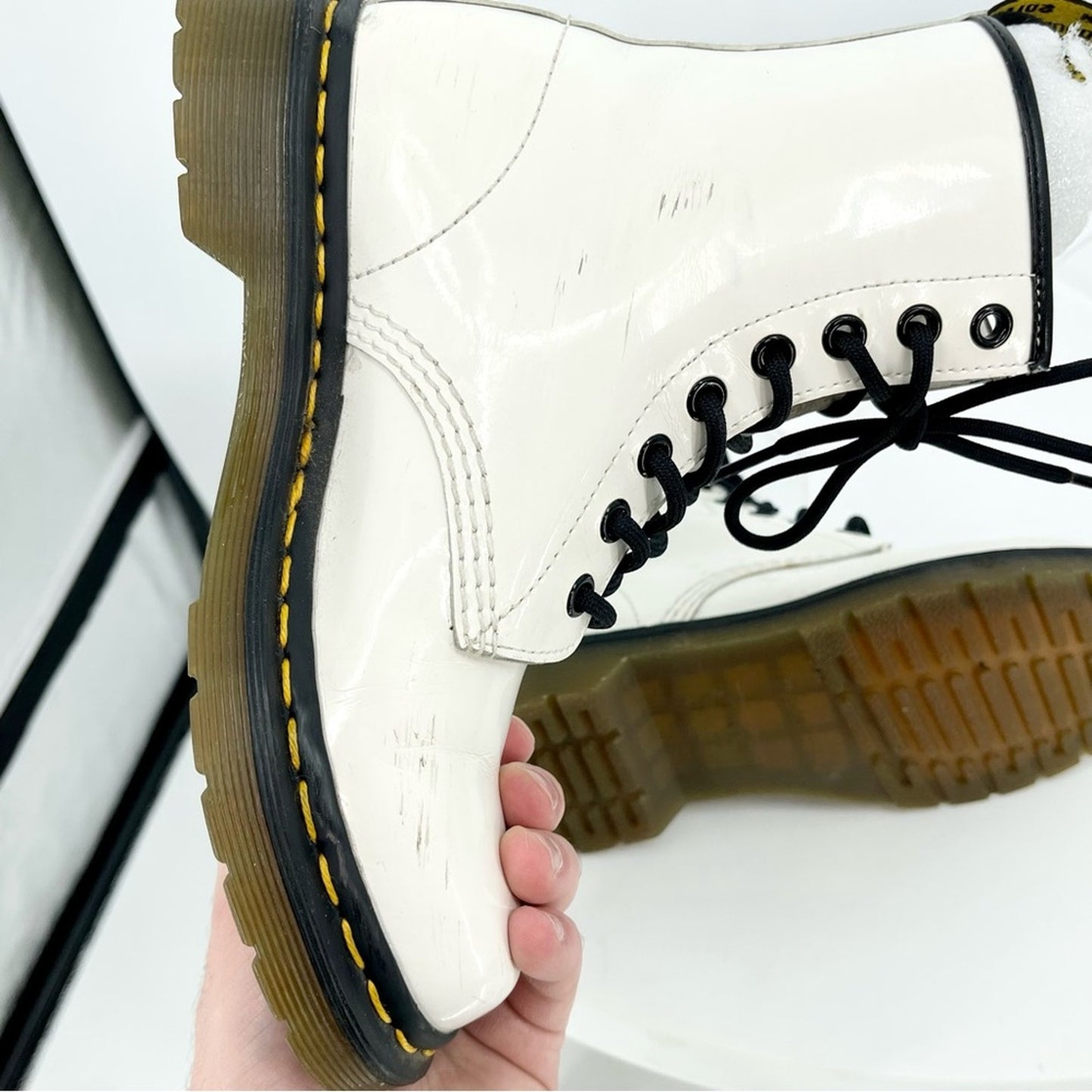 Dr. Martens 1460 White Women's Patent Leather Laced Boots Size US 5