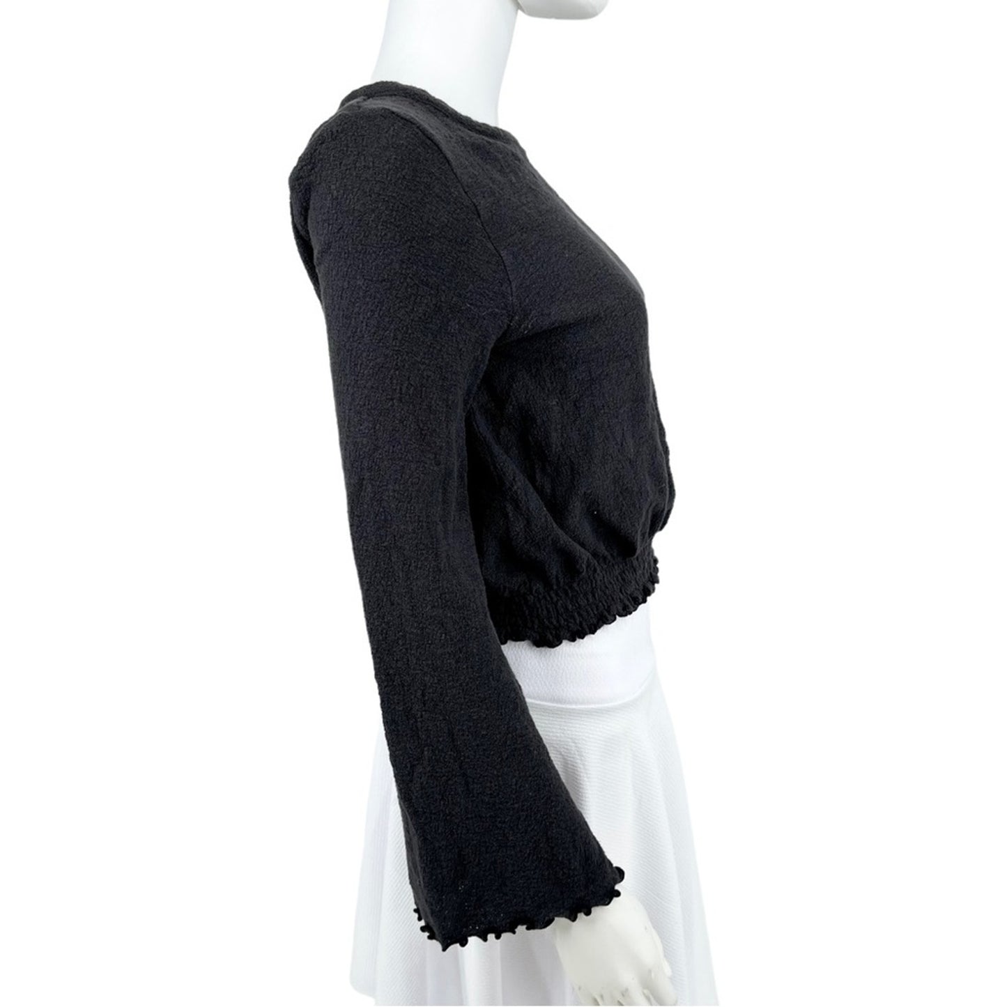 Madewell Women’s Scoop Neck Texture & Thread Black Long Sleeve Bunched Sweater