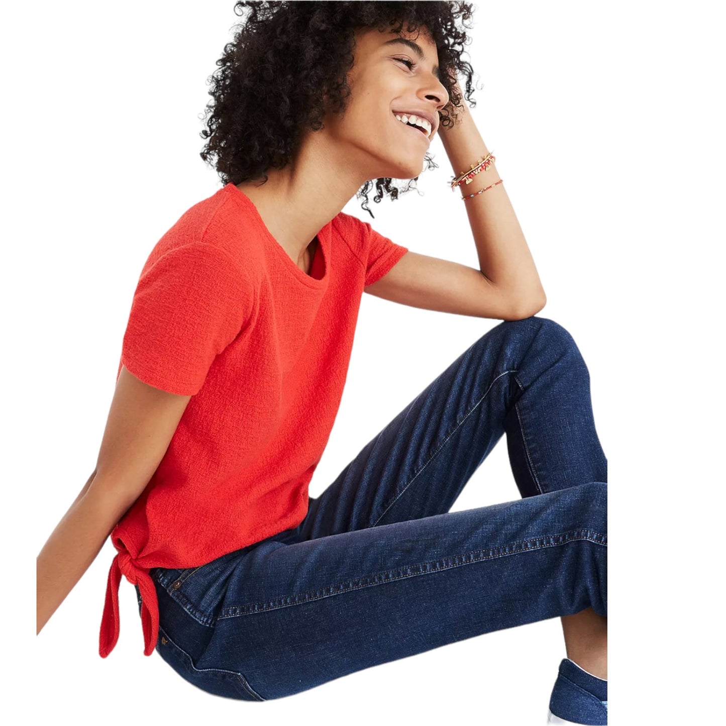 Madewell Womens Small Texture & Thread Modern Side-Tie Top Red
