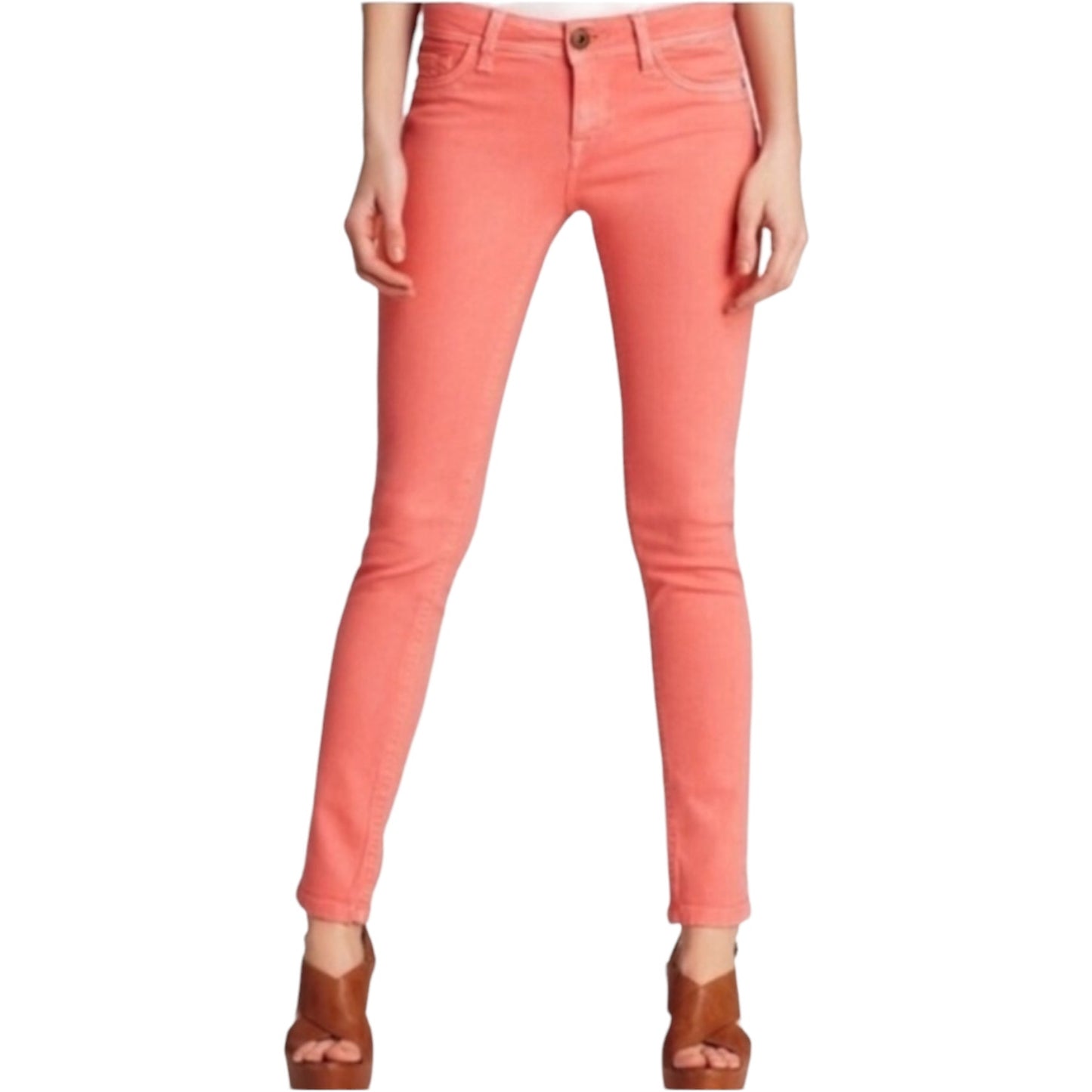 Free People Women Coral Pink Ankle Zip Stretch Skinny Slim Jeans Size 25 AA