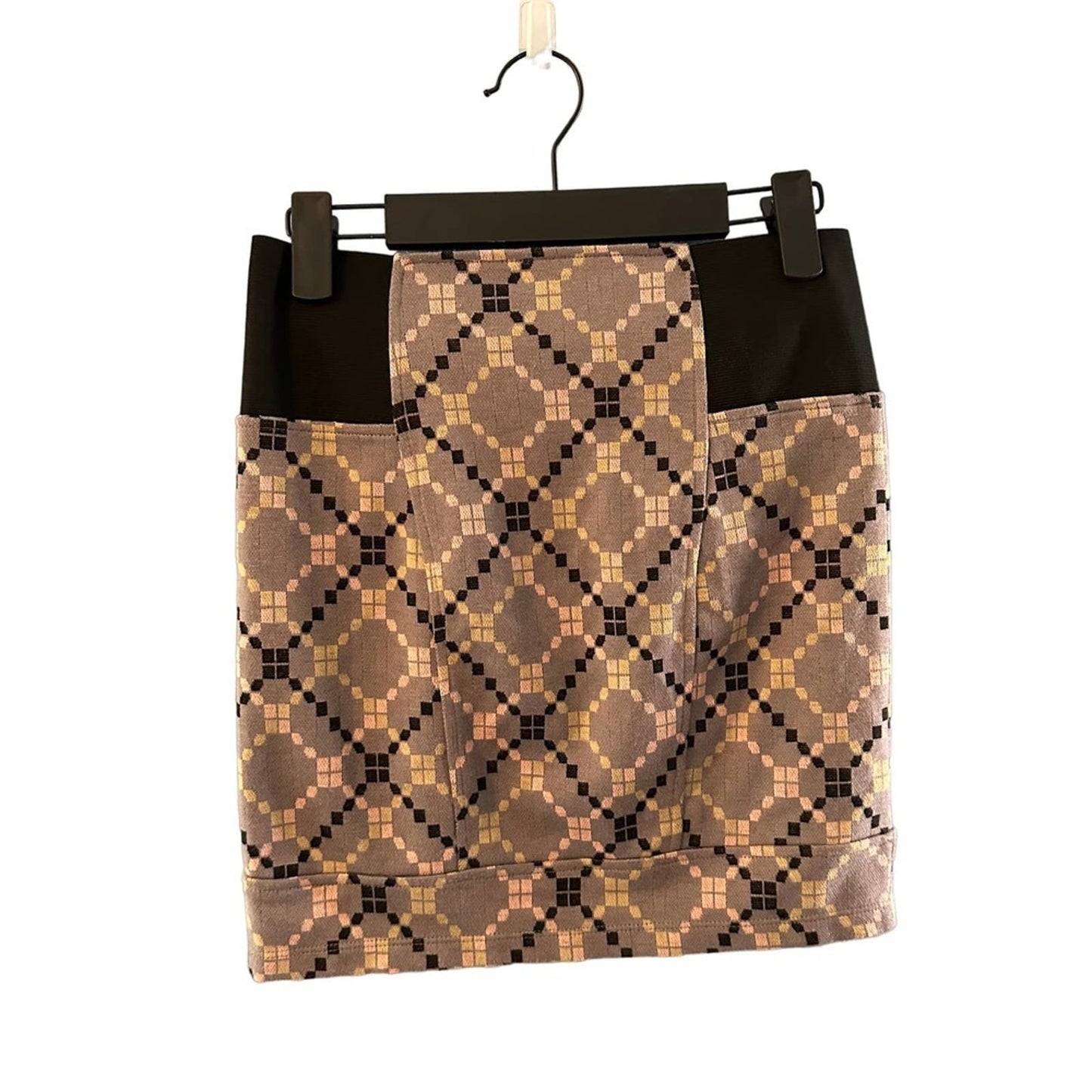 Free People Womens Tan Brown Geometric Fitted Pull On Bodycon Mini Skirt Size XS