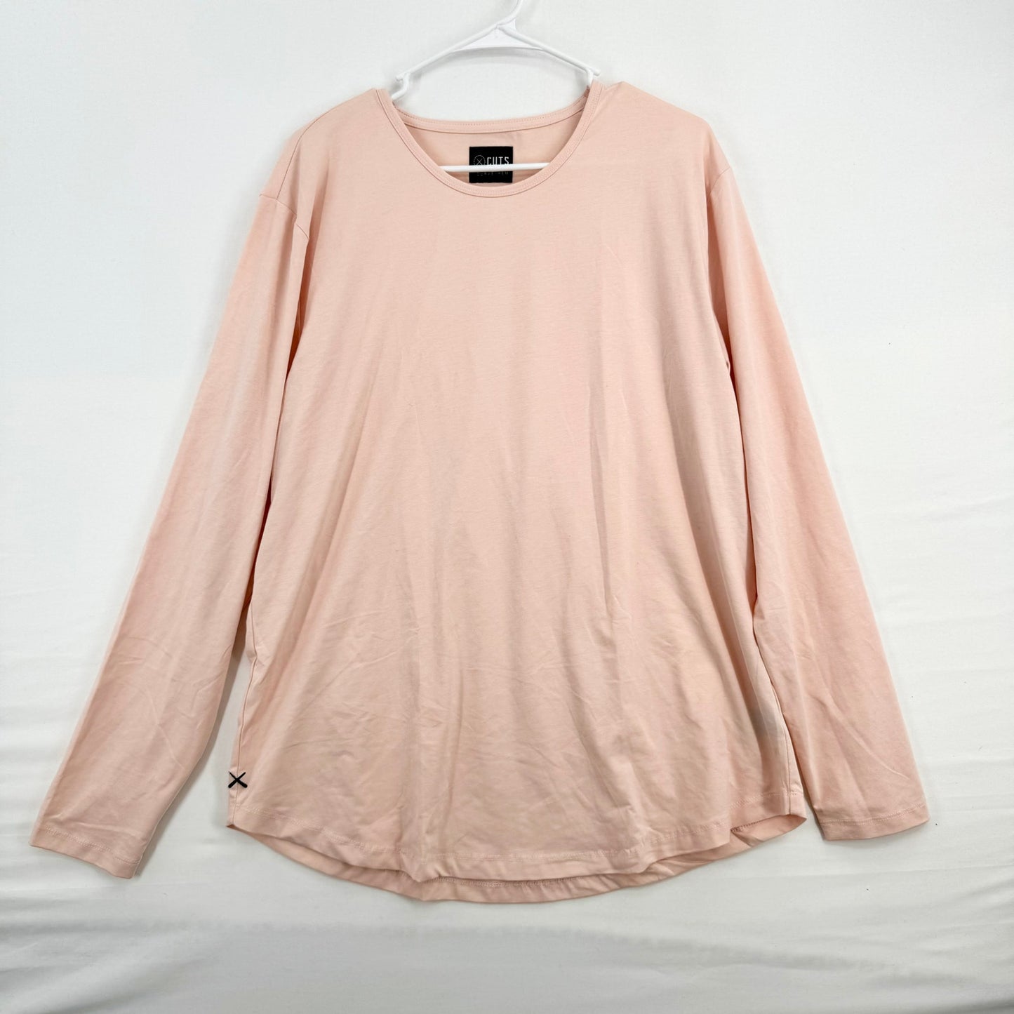 CUTS CLOTHING Mens Light Pink Pima Long Sleeve Curve-Hem Tee Size XXL