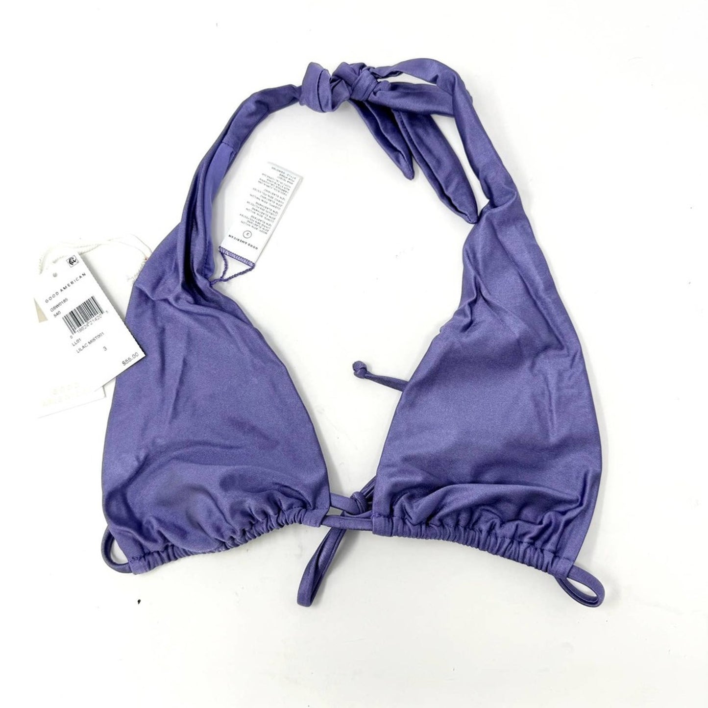 Good American Lilac Mist Shine Ruched Halter Neck Bikini Top Size 3/ Large NWT