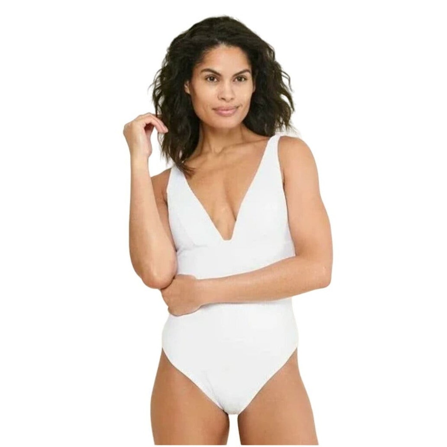 Andie Sardina Ribbed One Piece White Sleeveless Swimwear Stretch Beach XXL Tall