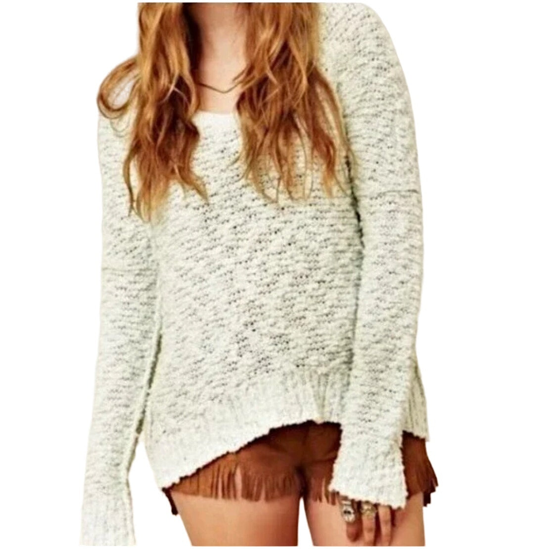 Free People Women Songbird Boucle Knit V-Neck Sweater Mint Green Size XS