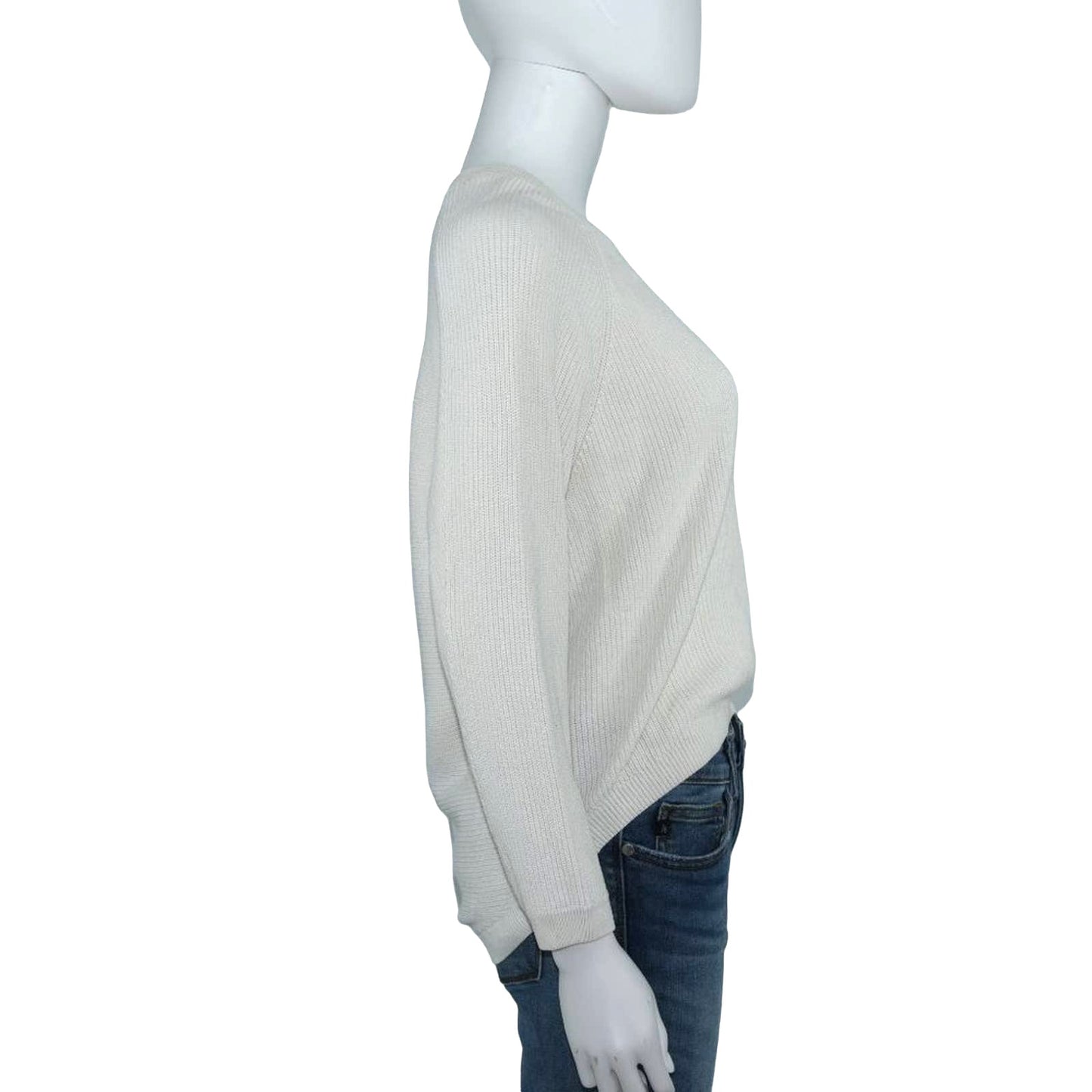 And Other Stories Women's White Ribbed Cunky Long Sleeve High Low Sweater Small