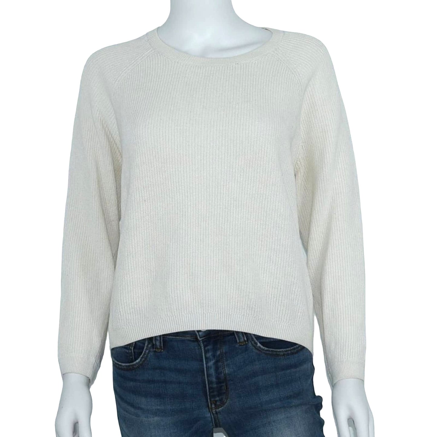 And Other Stories Women's White Ribbed Cunky Long Sleeve High Low Sweater Small