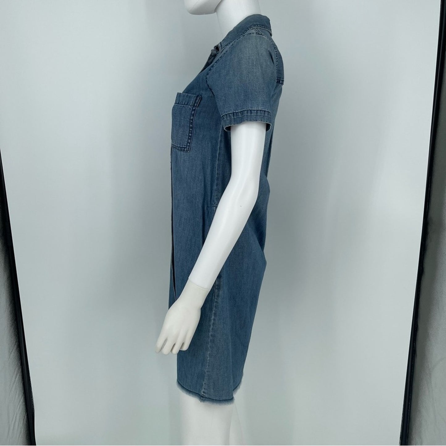 Madewell Women’s Chambray Frayed Hem Button Down Shirt Dress Women XXS