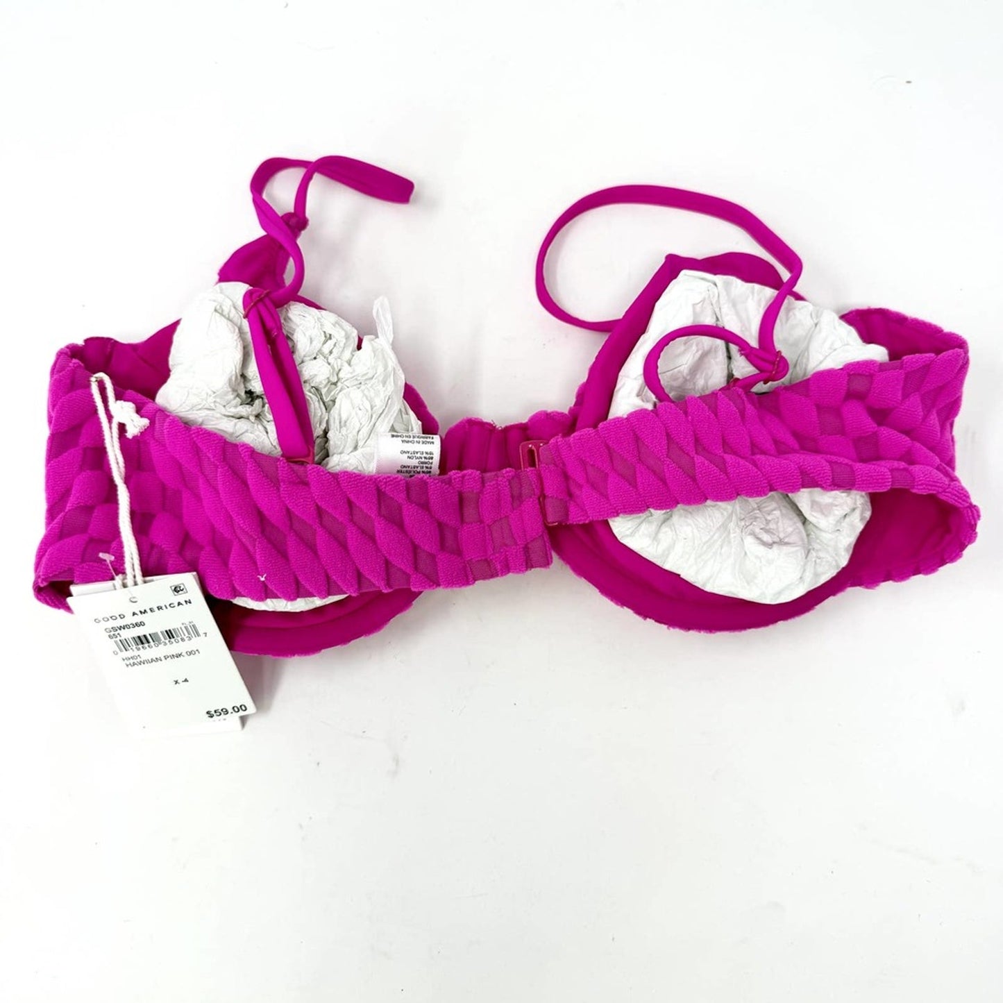 Good American Women Hawaiian pink Jacquard Wave Check Underwire Bikini Top XL