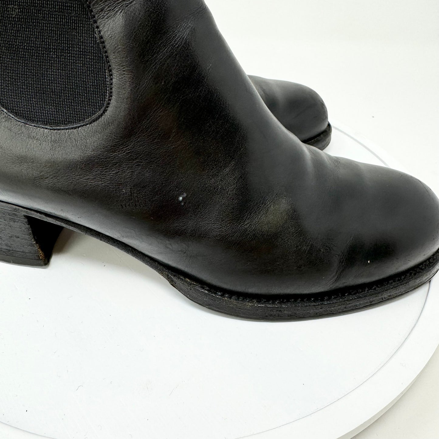 Fatte A Mano Women Black Leather Upper Slip on Ankle Booties Size 39 / US 8.5