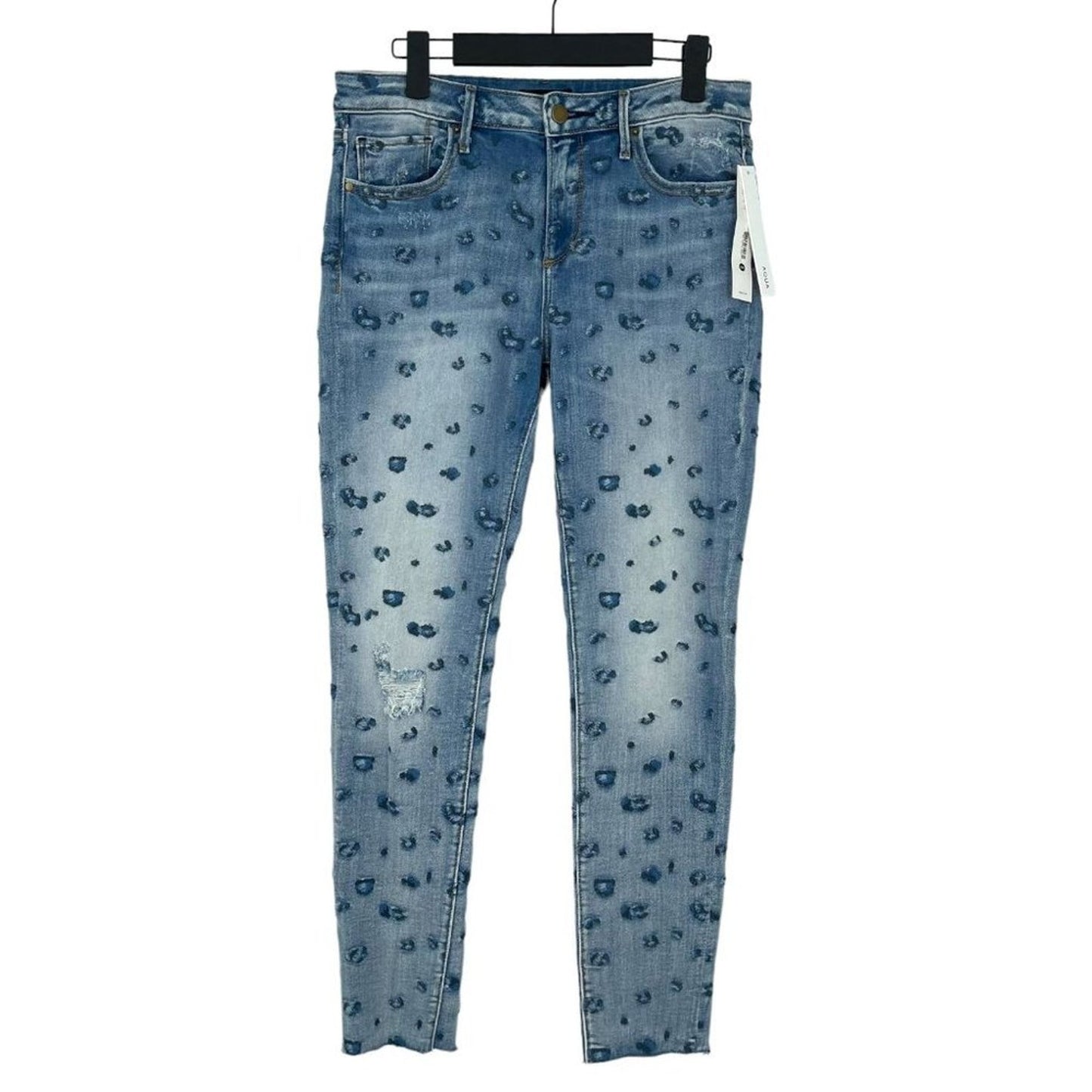 Aqua Womens Blue Distressed Medium Wash 5 Pocket Design Skinny Jeans Size 28