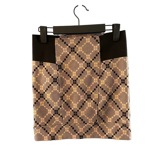 Free People Womens Tan Brown Geometric Fitted Pull On Bodycon Mini Skirt Size XS