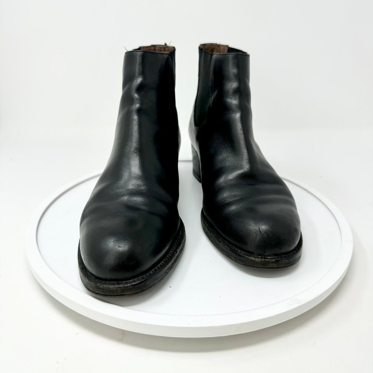 Fatte A Mano Women Black Leather Upper Slip on Ankle Booties Size 39 / US 8.5