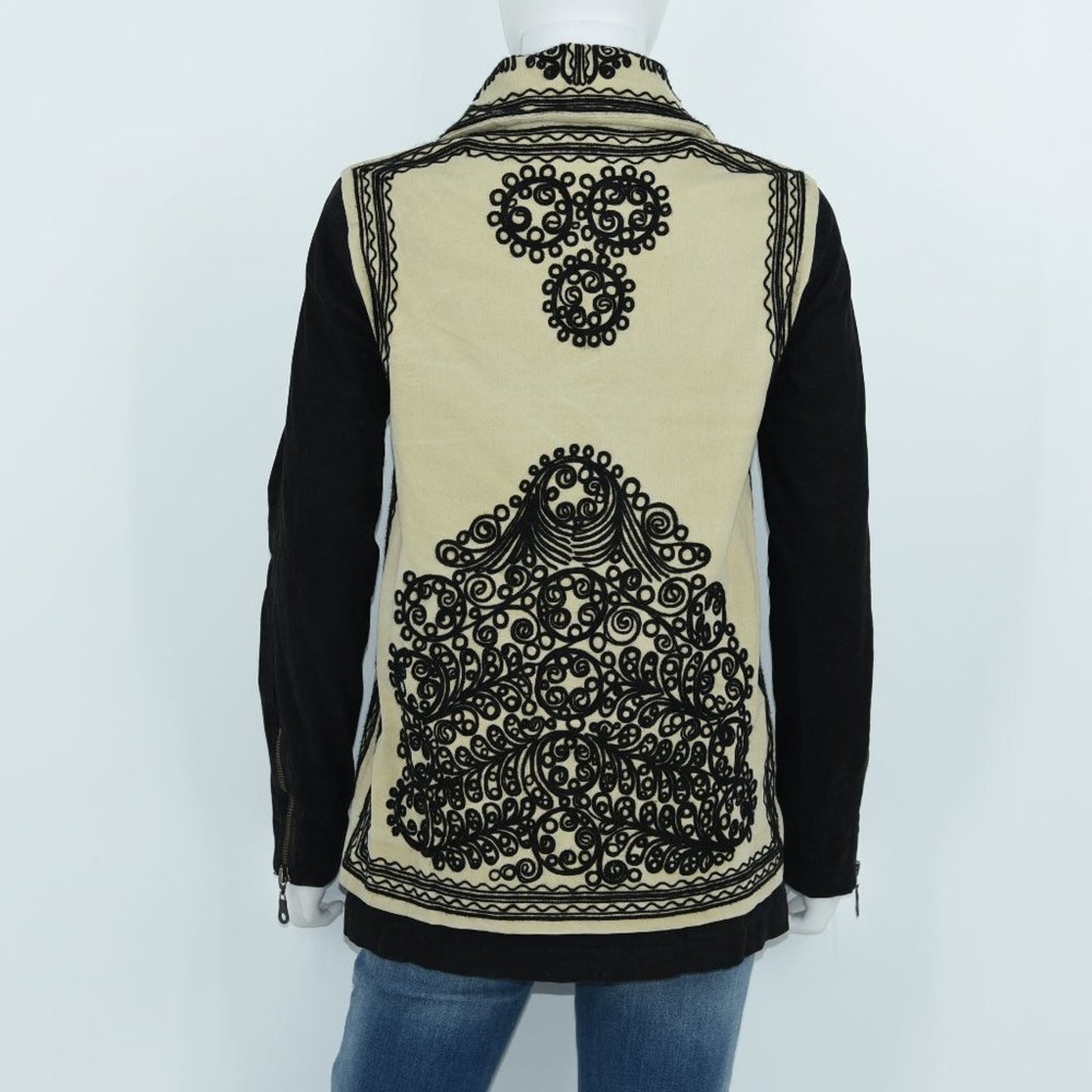 Free People Women's Stitched Quills Black & Cream Embroidered Jacket Size XS