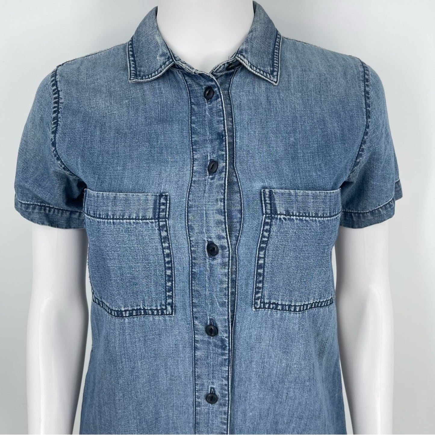 Madewell Women’s Chambray Frayed Hem Button Down Shirt Dress Women XXS