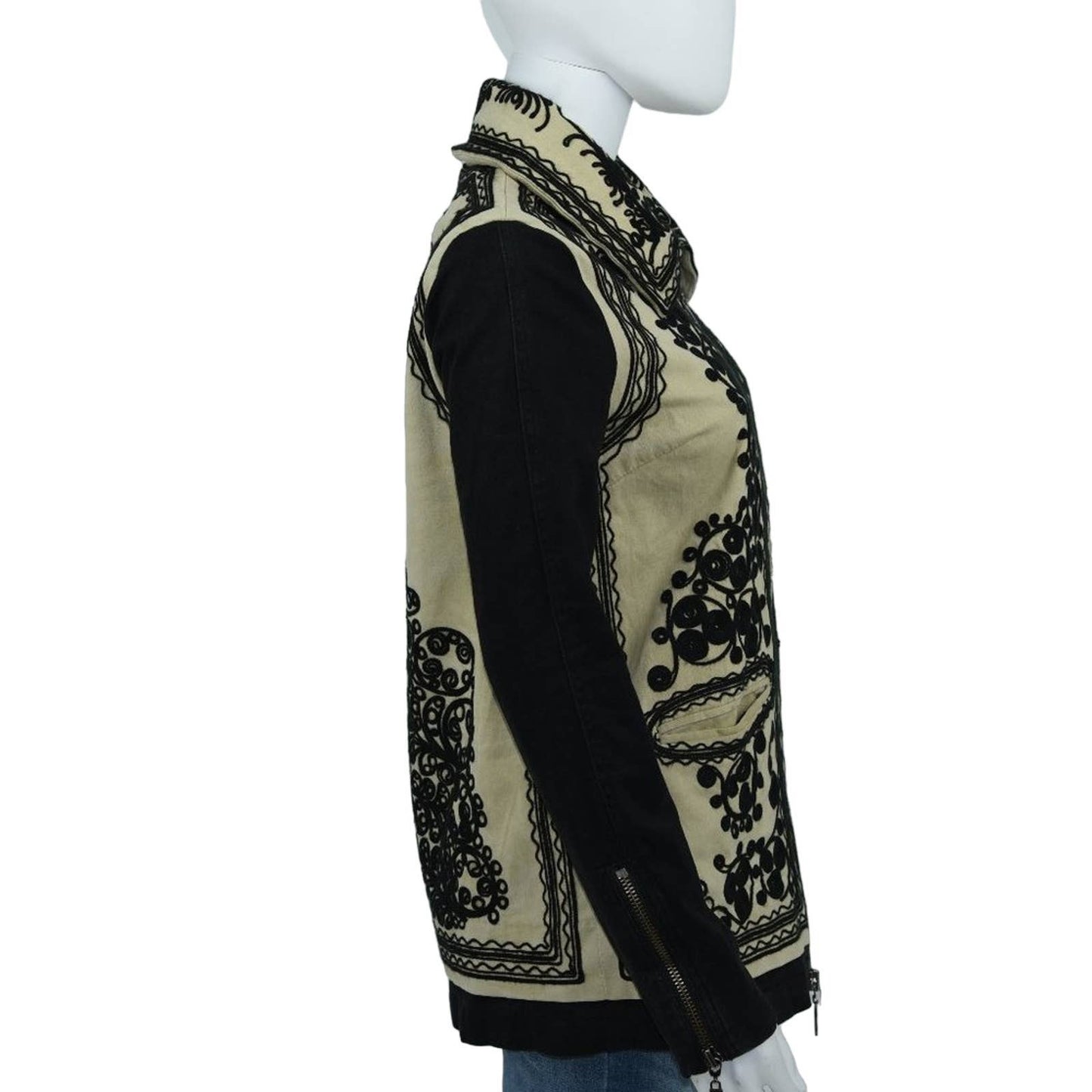 Free People Women's Stitched Quills Black & Cream Embroidered Jacket Size XS