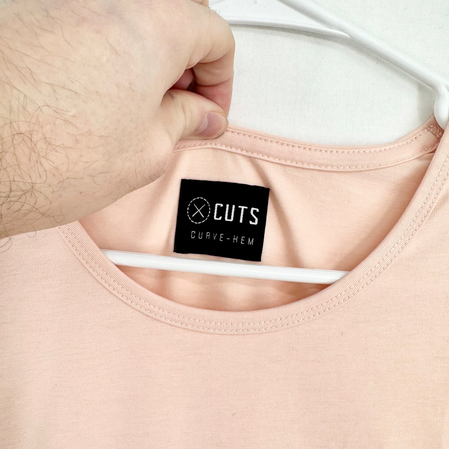 CUTS CLOTHING Mens Light Pink Pima Long Sleeve Curve-Hem Tee Size XXL